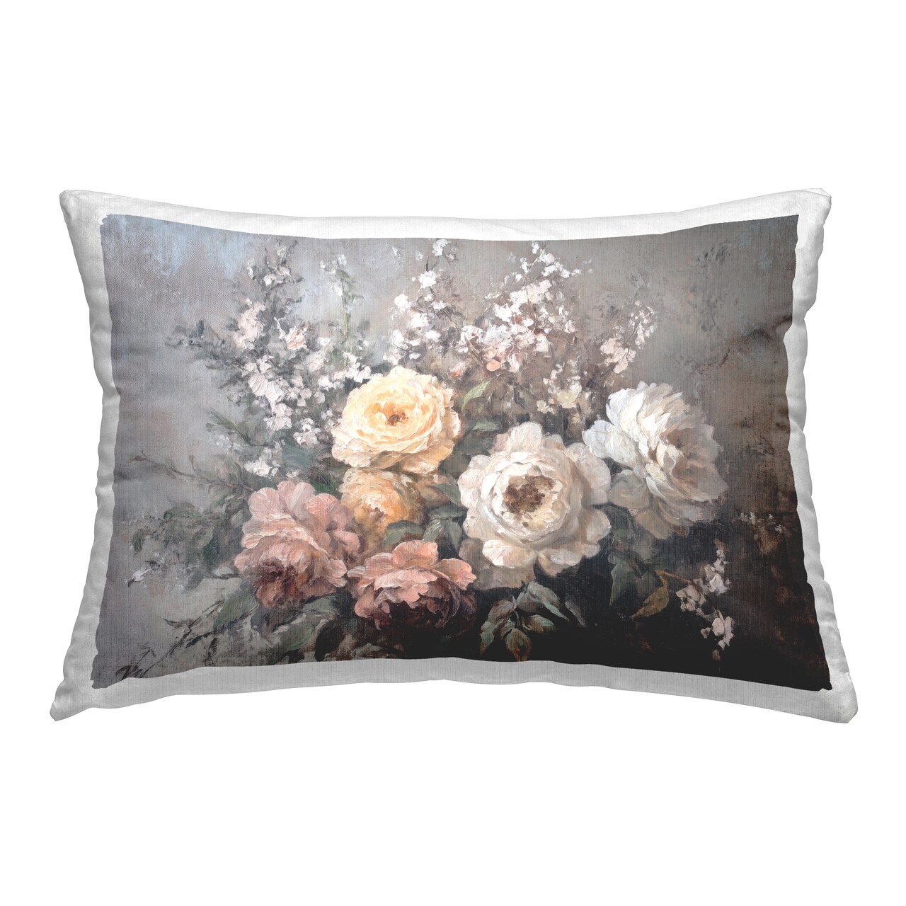 Stupell Industries Roses & Peonies on Gray Decorative Printed Throw Pillow Design by Petal Prints Design, 14 x 7 x 20
